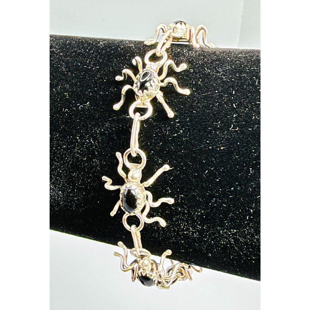 Ella Spencer Navajo Sterling Silver 925 Black Onyx Spider Bracelet 7.25"